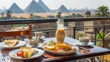 Breakfast on the balcony of a hotel in cairo, egypt photo