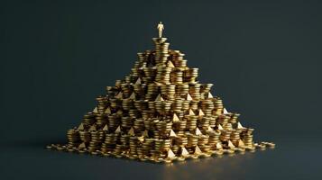 A pyramid of gold coins on a black background photo