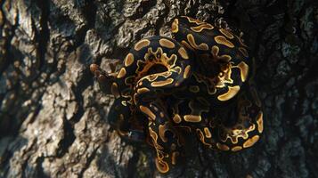 A snake is curled up on a tree photo