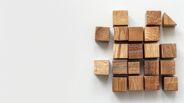 A group of wooden blocks arranged in a shape of a house photo