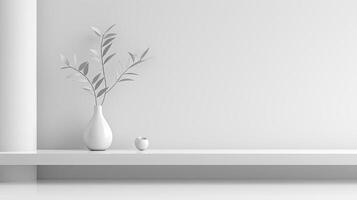 White vase with plant on shelf in empty room photo