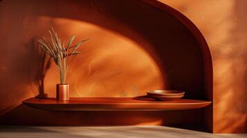 A vase of flowers and a bowl on a shelf photo