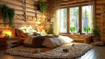 A bedroom with a bed, a window, and a rug photo