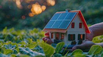 Solar energy in the hands of a person photo