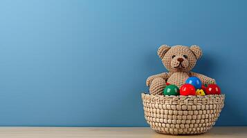 A basket with a teddy bear photo