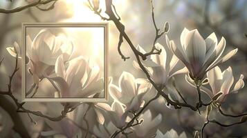 A frame with flowers in the background photo