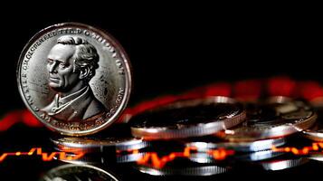 A coin with a portrait of president jimmy carter is sitting on top of a chart photo