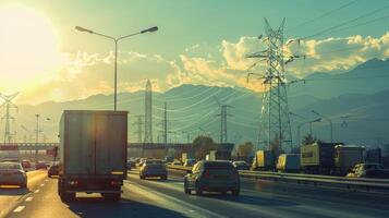 A highway with cars driving on it photo