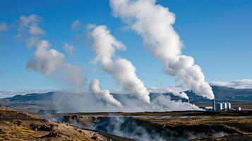 Steam coming out of a large steam plant photo