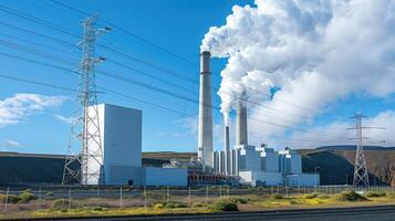 A large factory with smoke coming out of the chimney photo