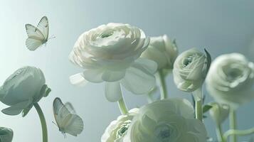 White flowers and butterflies in the air photo
