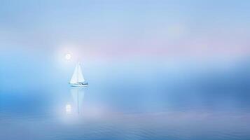 A sailboat floating in the water with a full moon photo