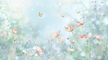 A beautiful field with flowers and butterflies photo