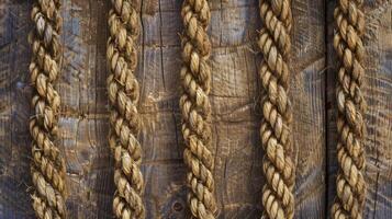 Rope texture on wooden wall background photo