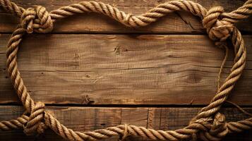 A heart shaped rope on a wooden background photo