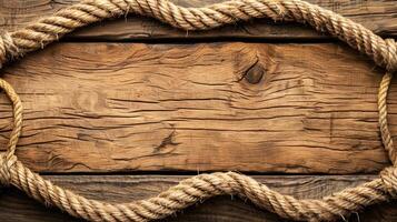 A rope on a wooden background with a wooden frame photo