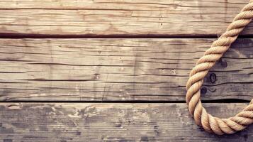 A rope hanging on a wooden surface photo