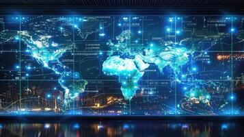 World map on a futuristic screen photo