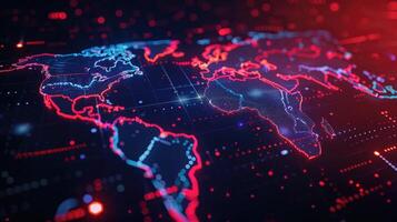 World map with red and blue lines photo