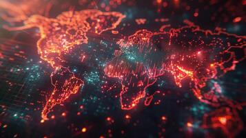 The world map is shown in red and blue photo