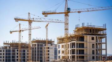Construction cranes in front of a building site photo
