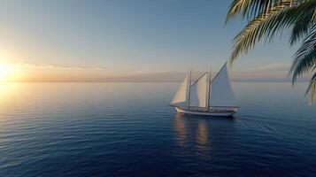 A sailboat sailing in the ocean at sunset photo