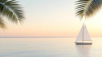 A sailboat is floating in the ocean near palm trees photo