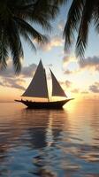A sailboat in the ocean with palm trees photo