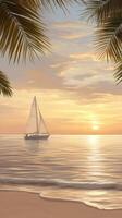 A sailboat on the beach at sunset photo