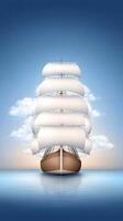 A sailing ship in the ocean with clouds in the background photo