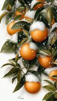 An orange tree with snow on it photo