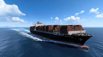 A large container ship traveling through the ocean photo