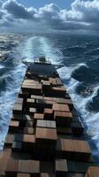 A cargo ship in the ocean with waves photo