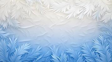 Frosted glass background with blue and white leaves photo