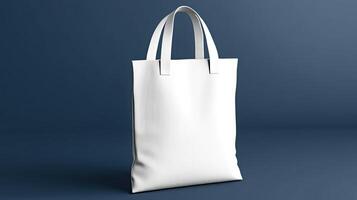A white shopping bag on a blue background photo