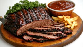 Bbq ribs with ketchup and fries photo