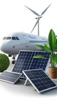 Solar panels and wind turbine photo