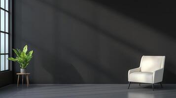 A chair and plant in an empty room photo