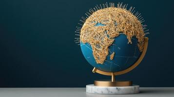 A globe made of pins on a marble base photo