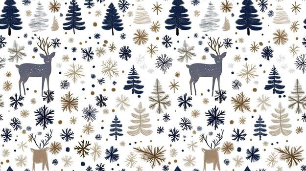 A seamless pattern with deer and fir trees photo