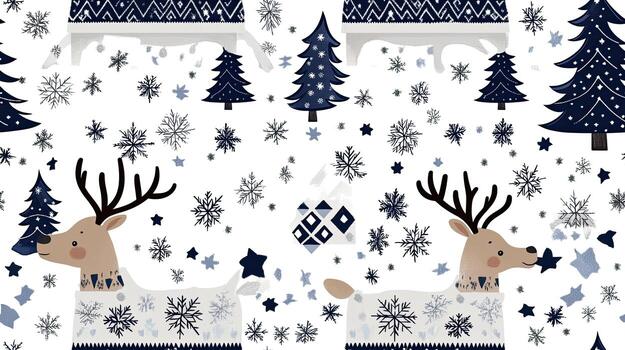 A seamless pattern with reindeer and trees photo