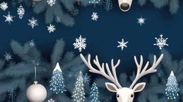 Christmas tree with deer heads and snowflakes photo