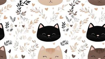 A pattern with cats and leaves photo