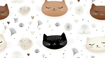 Seamless pattern with cute cats and flowers photo