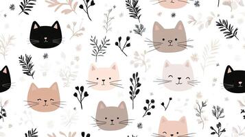 A pattern with cats and plants on it photo