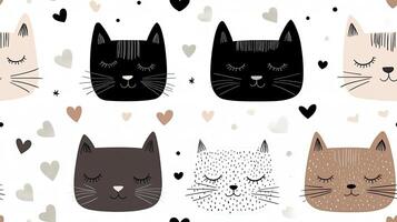 A pattern with cats and hearts on it photo