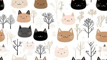 A seamless pattern with cats and trees photo