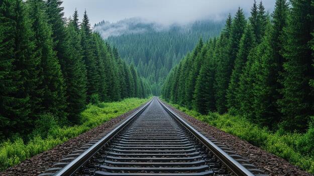 A train track in the middle of a forest photo