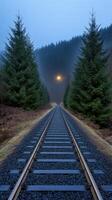 A train track in the middle of a forest photo