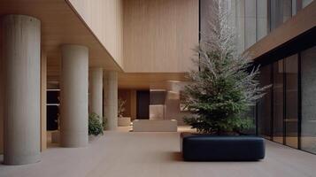 A large tree is sitting in a large room photo